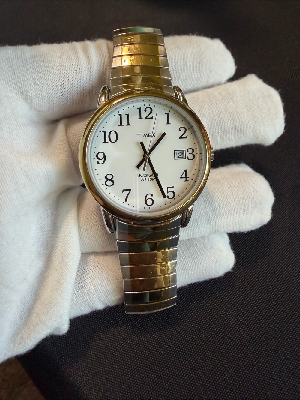 Timex Indiglo Two-Tone Watch with White Dial